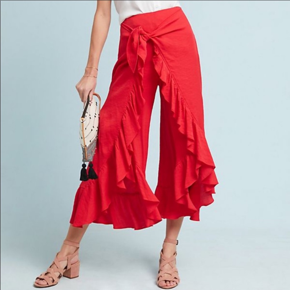 Anthropologie feather and bone red ruffle pants